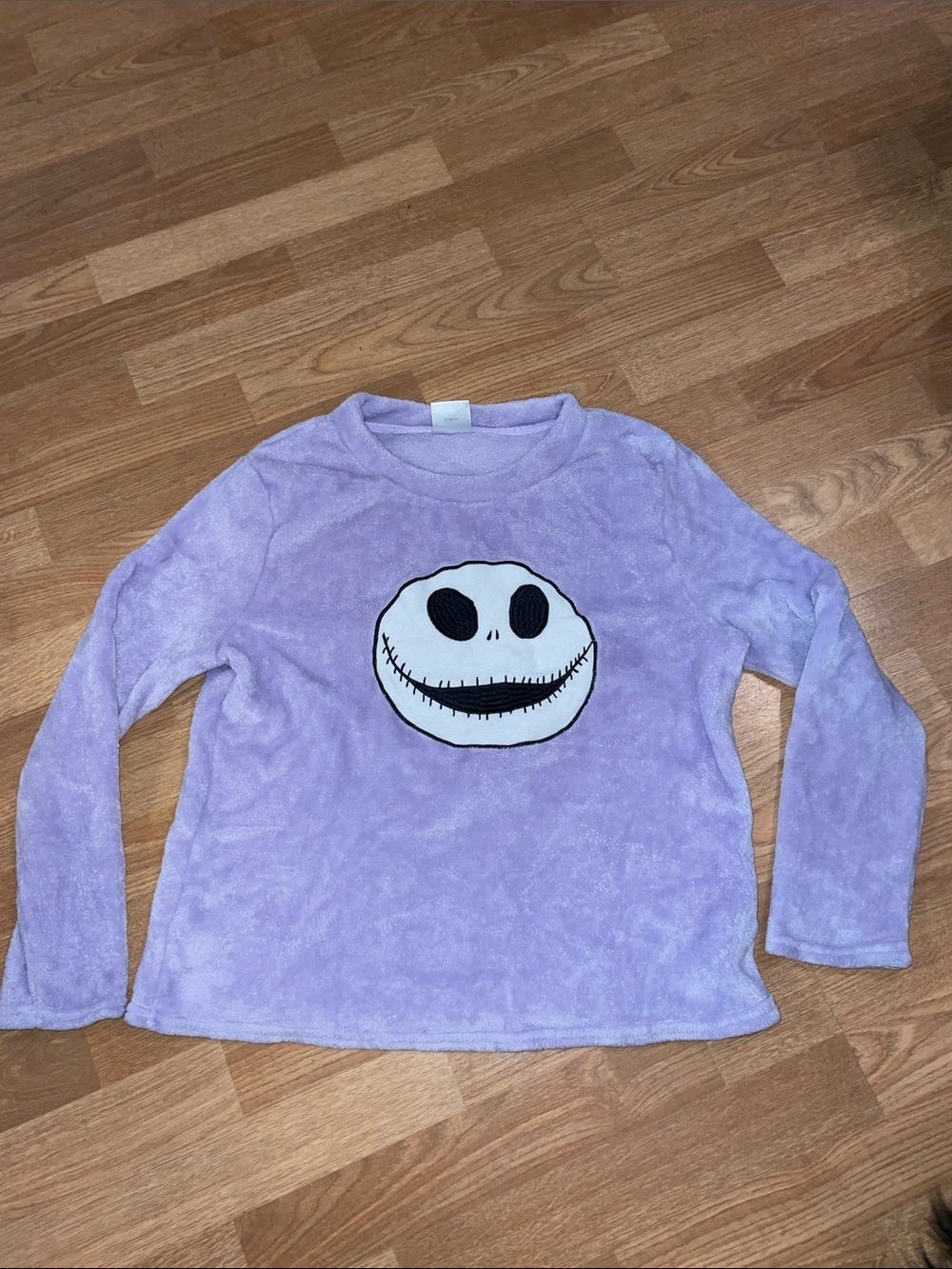 Disney Jack Skellington Fuzzy Plush Fleece Pajama Top Crewneck Purple L 12-14